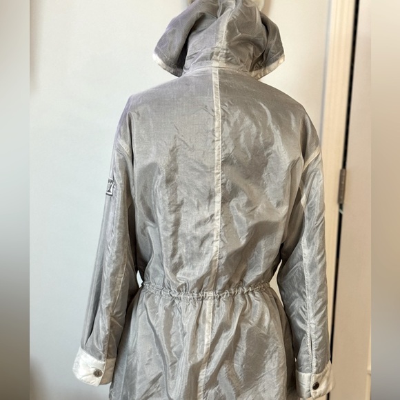 Anne Klein Silver Rain Utility Jacket with Hood and Drawstring Waist - Picture 2 of 13